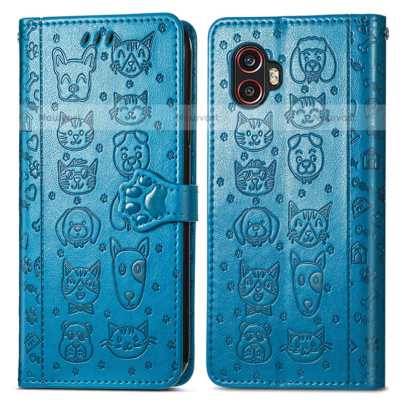 Leather Case Stands Fashionable Pattern Flip Cover Holder S03D for Samsung Galaxy XCover 6 Pro 5G Blue