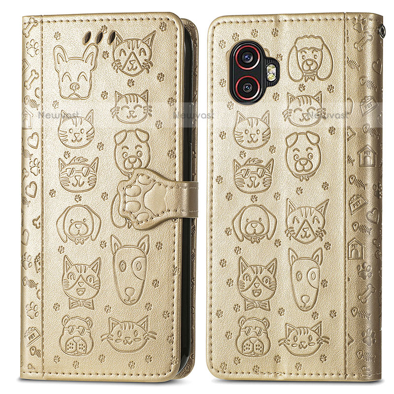 Leather Case Stands Fashionable Pattern Flip Cover Holder S03D for Samsung Galaxy XCover 6 Pro 5G Gold