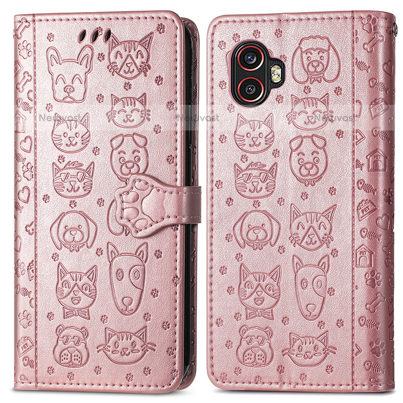 Leather Case Stands Fashionable Pattern Flip Cover Holder S03D for Samsung Galaxy XCover 6 Pro 5G Pink