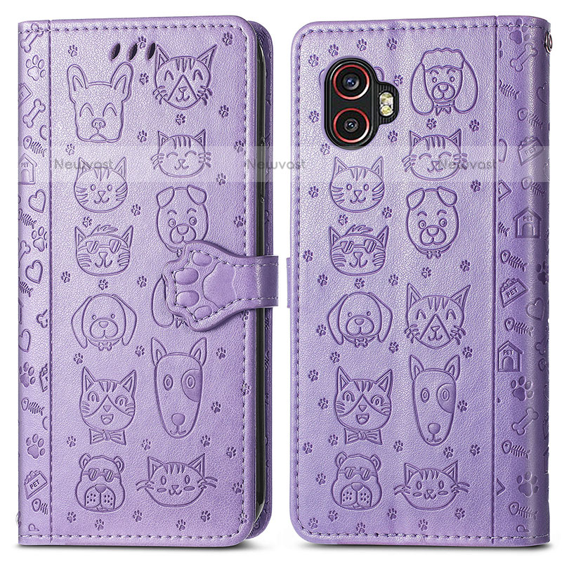 Leather Case Stands Fashionable Pattern Flip Cover Holder S03D for Samsung Galaxy XCover 6 Pro 5G Purple