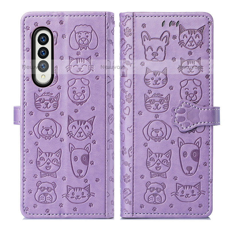 Leather Case Stands Fashionable Pattern Flip Cover Holder S03D for Samsung Galaxy Z Fold3 5G Purple