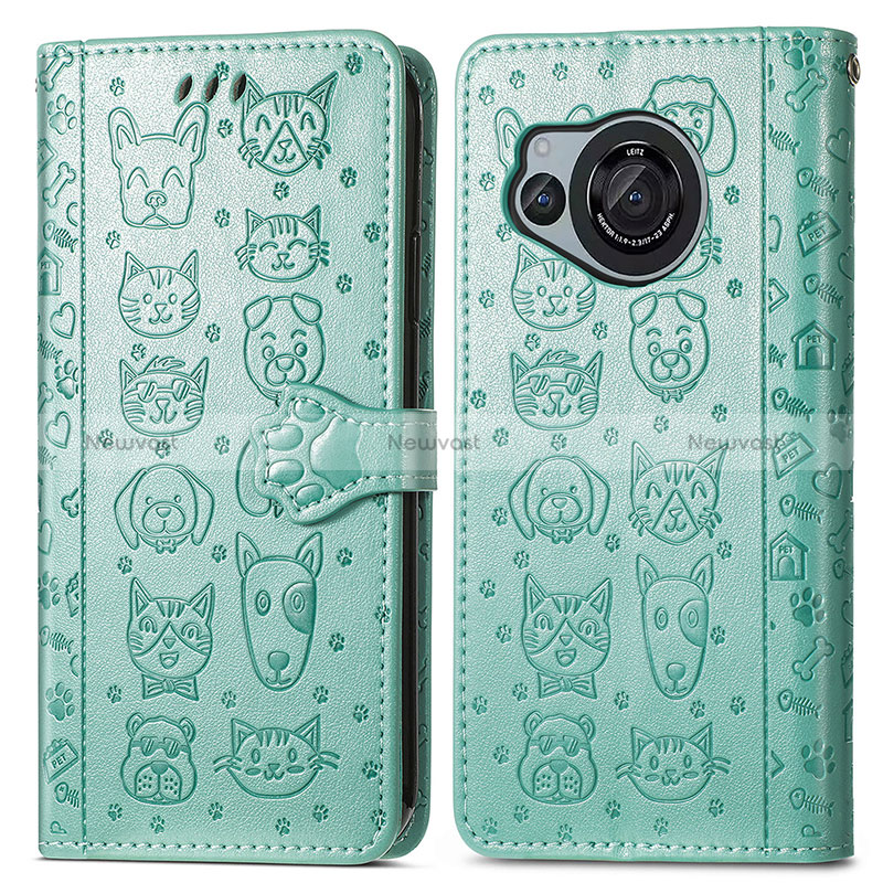 Leather Case Stands Fashionable Pattern Flip Cover Holder S03D for Sharp Aquos R8s Green
