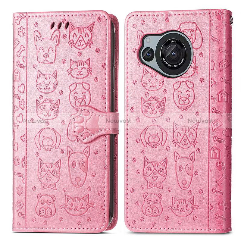 Leather Case Stands Fashionable Pattern Flip Cover Holder S03D for Sharp Aquos R8s Pink