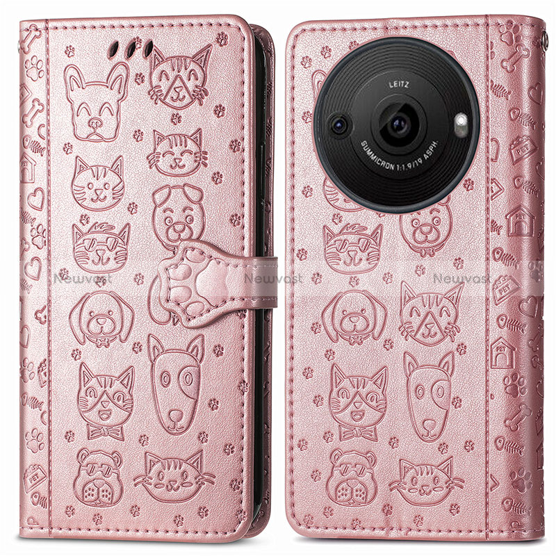 Leather Case Stands Fashionable Pattern Flip Cover Holder S03D for Sharp Aquos R8s Pro Rose Gold