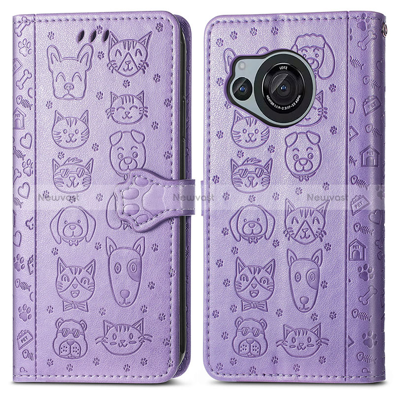 Leather Case Stands Fashionable Pattern Flip Cover Holder S03D for Sharp Aquos R8s Purple