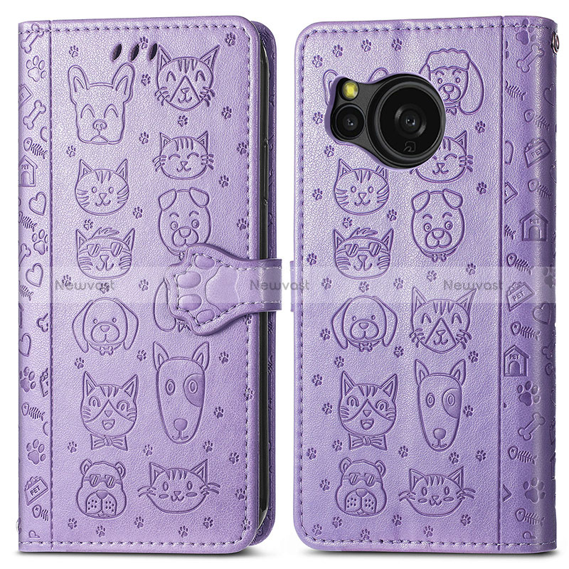 Leather Case Stands Fashionable Pattern Flip Cover Holder S03D for Sharp Aquos Sense8 Purple