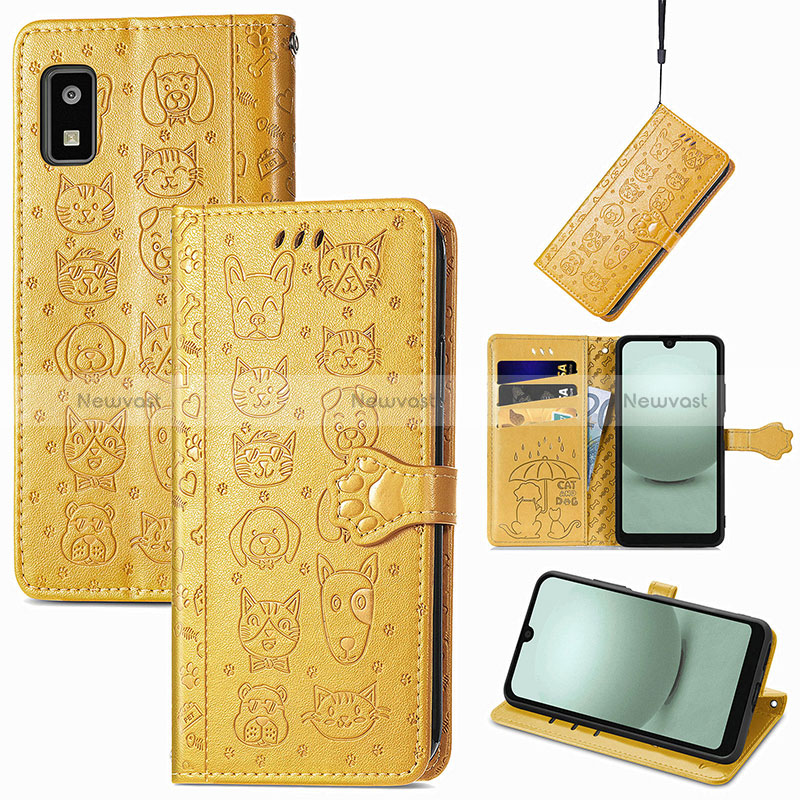 Leather Case Stands Fashionable Pattern Flip Cover Holder S03D for Sharp Aquos wish3