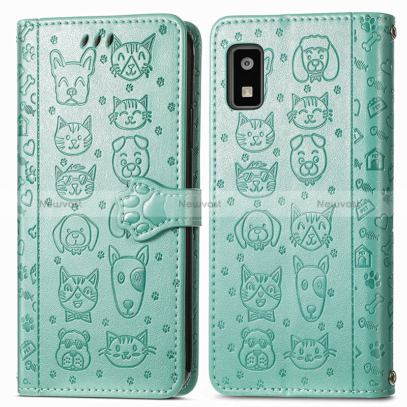 Leather Case Stands Fashionable Pattern Flip Cover Holder S03D for Sharp Aquos wish3 Green