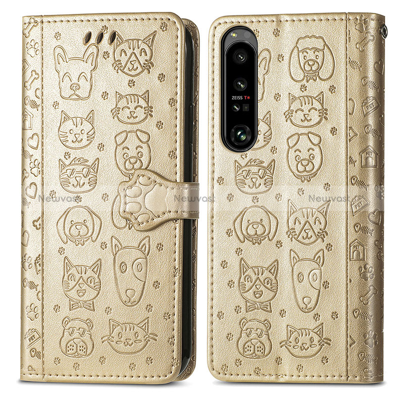 Leather Case Stands Fashionable Pattern Flip Cover Holder S03D for Sony Xperia 1 IV Gold