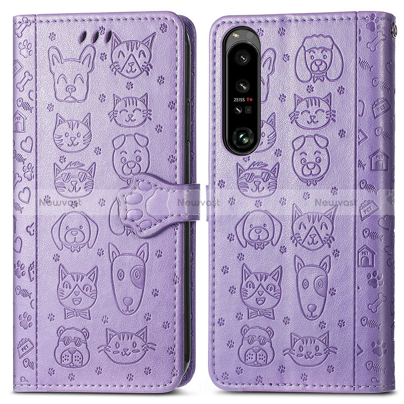 Leather Case Stands Fashionable Pattern Flip Cover Holder S03D for Sony Xperia 1 IV SO-51C Purple