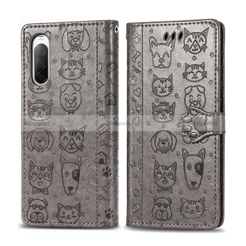 Leather Case Stands Fashionable Pattern Flip Cover Holder S03D for Sony Xperia 10 II Gray