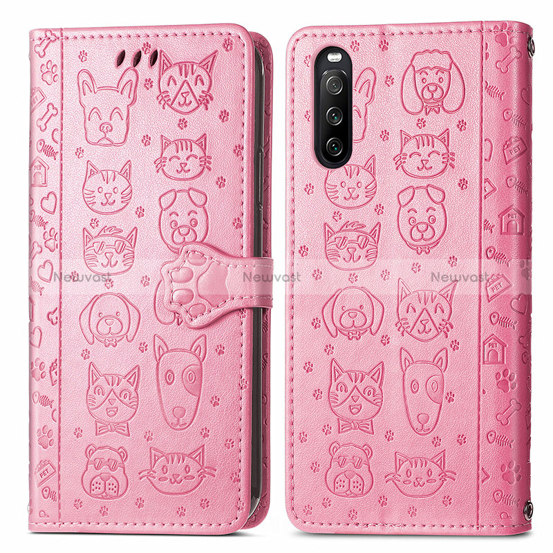 Leather Case Stands Fashionable Pattern Flip Cover Holder S03D for Sony Xperia 10 III SO-52B Pink