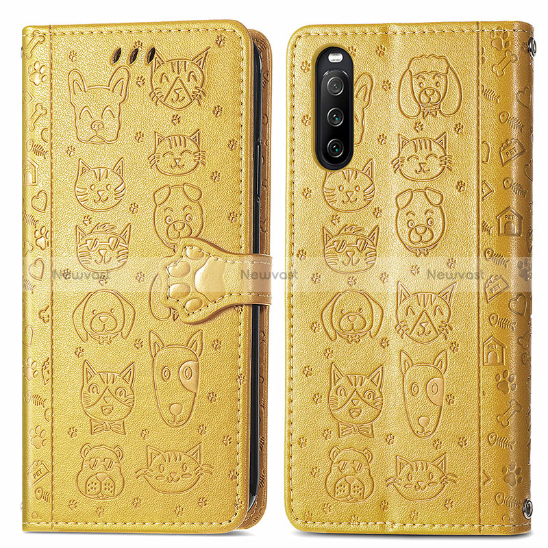 Leather Case Stands Fashionable Pattern Flip Cover Holder S03D for Sony Xperia 10 III SO-52B Yellow