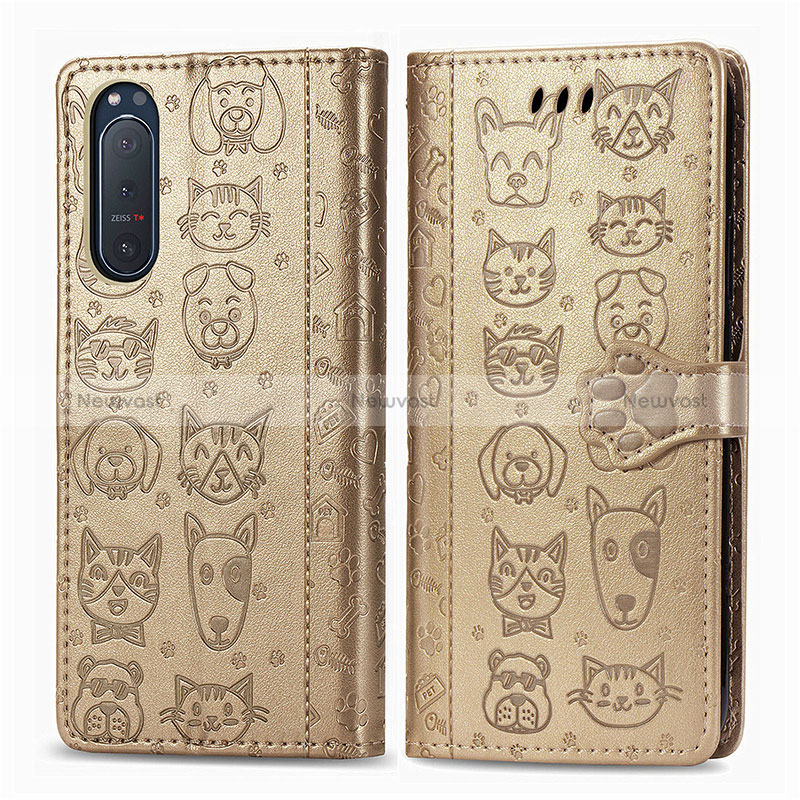 Leather Case Stands Fashionable Pattern Flip Cover Holder S03D for Sony Xperia 5 II