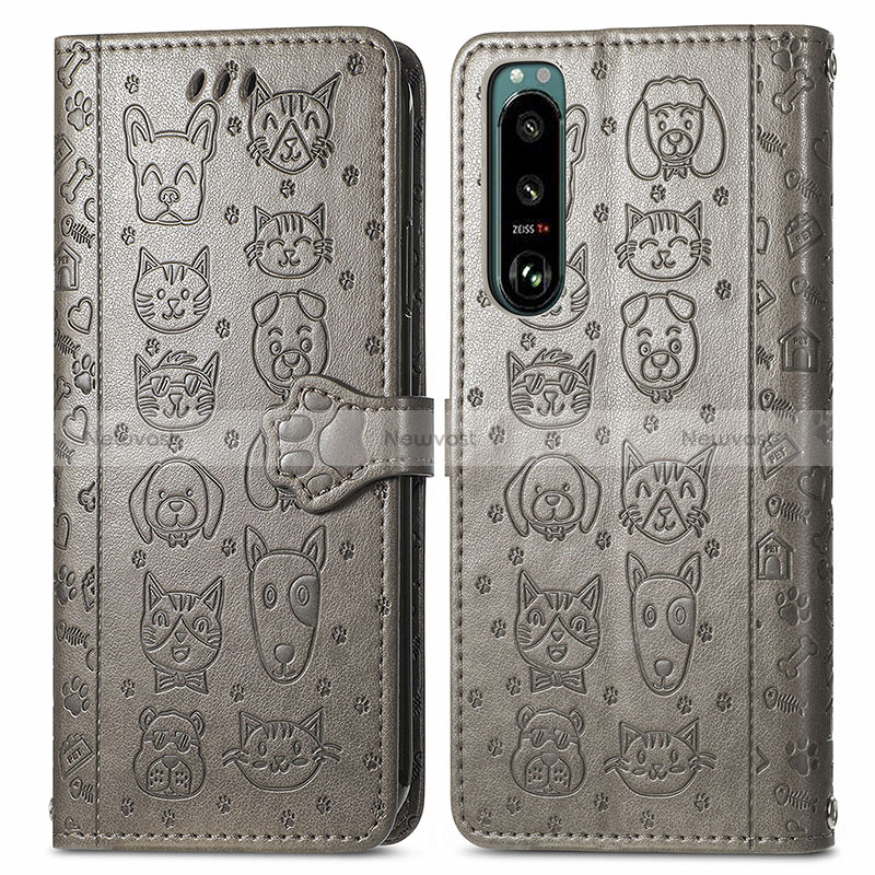 Leather Case Stands Fashionable Pattern Flip Cover Holder S03D for Sony Xperia 5 III SO-53B