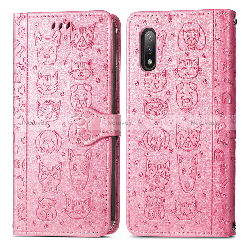 Leather Case Stands Fashionable Pattern Flip Cover Holder S03D for Sony Xperia Ace II Pink