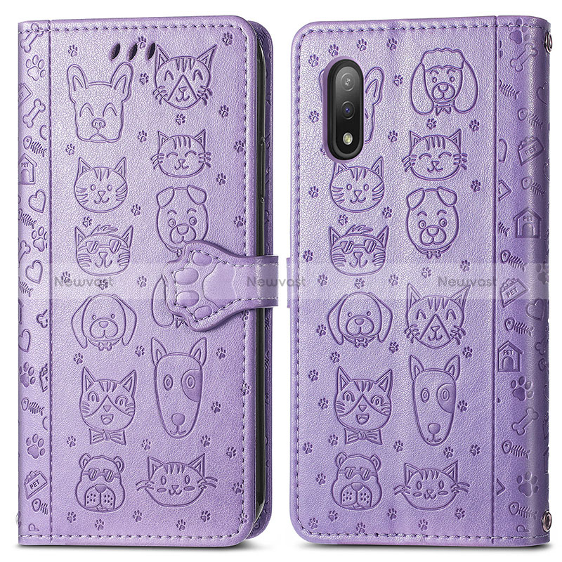 Leather Case Stands Fashionable Pattern Flip Cover Holder S03D for Sony Xperia Ace II Purple