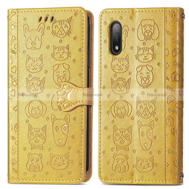 Leather Case Stands Fashionable Pattern Flip Cover Holder S03D for Sony Xperia Ace II SO-41B Yellow