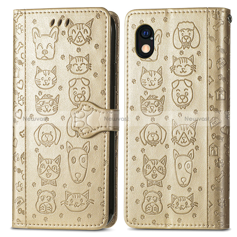 Leather Case Stands Fashionable Pattern Flip Cover Holder S03D for Sony Xperia Ace III Gold