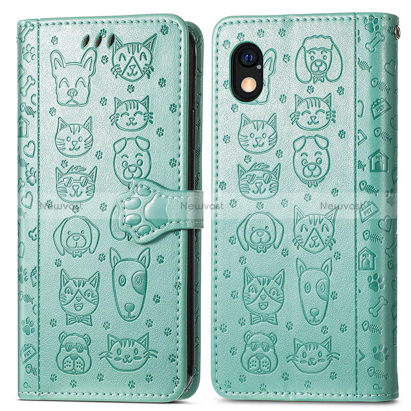 Leather Case Stands Fashionable Pattern Flip Cover Holder S03D for Sony Xperia Ace III SO-53C Green