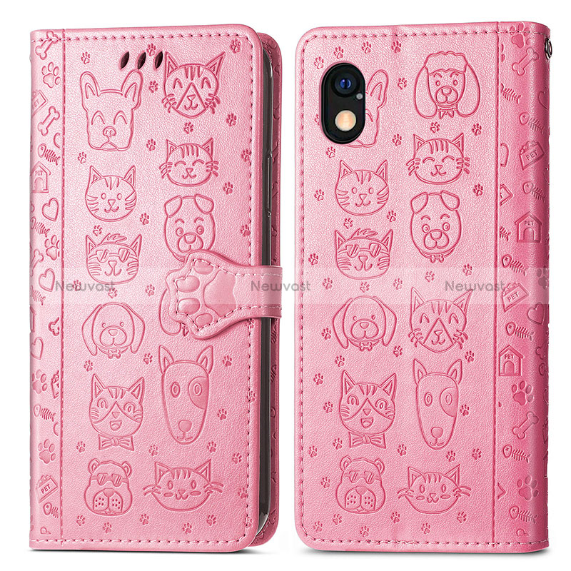 Leather Case Stands Fashionable Pattern Flip Cover Holder S03D for Sony Xperia Ace III SO-53C Pink