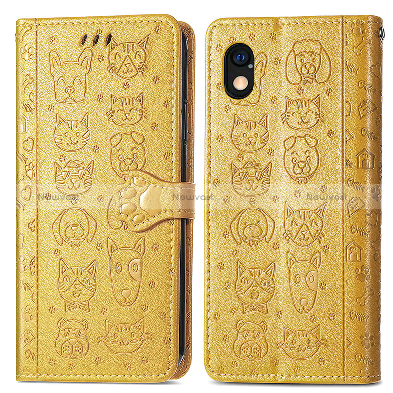 Leather Case Stands Fashionable Pattern Flip Cover Holder S03D for Sony Xperia Ace III SO-53C Yellow