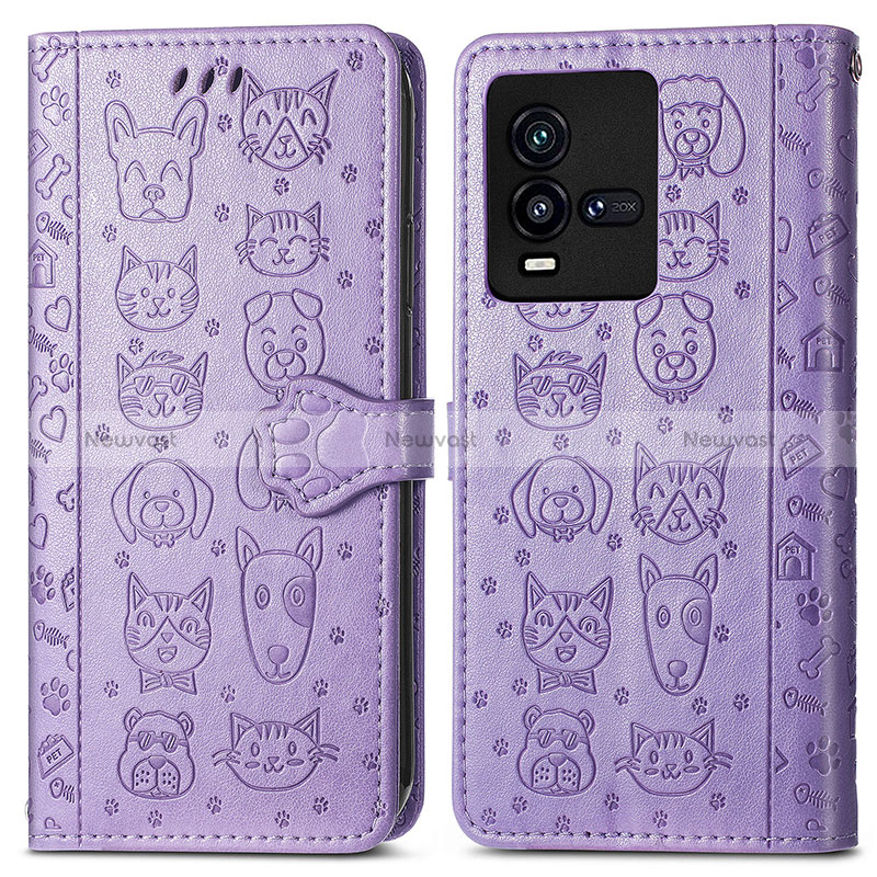 Leather Case Stands Fashionable Pattern Flip Cover Holder S03D for Vivo iQOO 9T 5G Purple