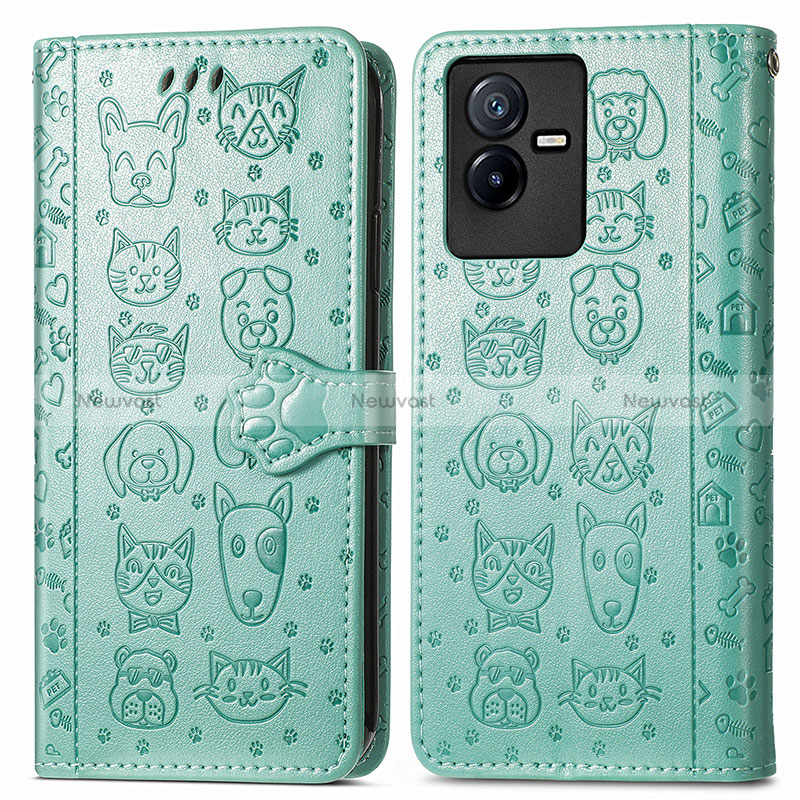 Leather Case Stands Fashionable Pattern Flip Cover Holder S03D for Vivo T2x 5G Green