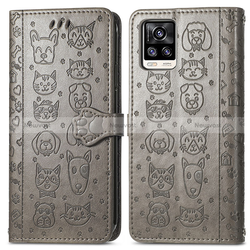 Leather Case Stands Fashionable Pattern Flip Cover Holder S03D for Vivo V20 (2021) Gray