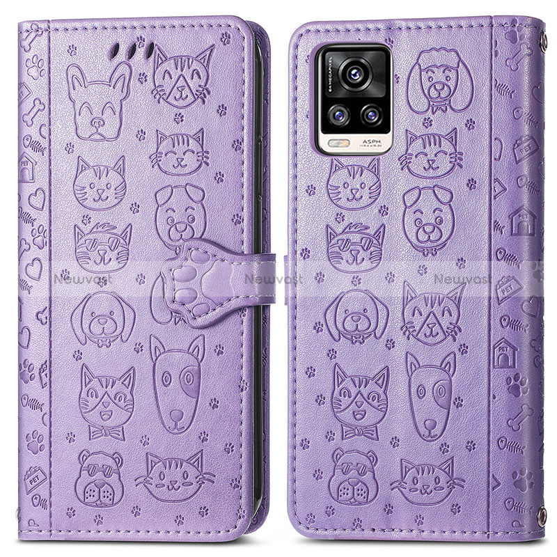 Leather Case Stands Fashionable Pattern Flip Cover Holder S03D for Vivo V20 (2021) Purple