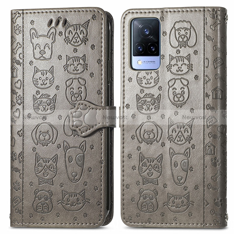 Leather Case Stands Fashionable Pattern Flip Cover Holder S03D for Vivo V21 5G