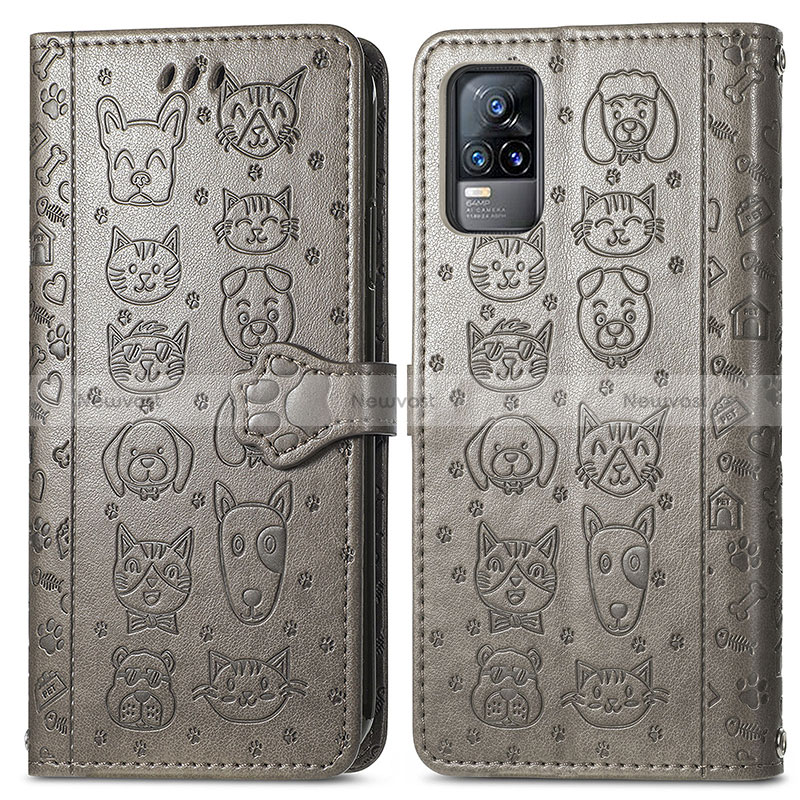 Leather Case Stands Fashionable Pattern Flip Cover Holder S03D for Vivo V21e 4G