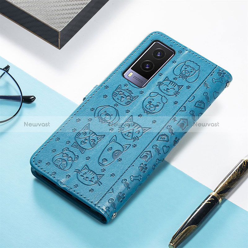 Leather Case Stands Fashionable Pattern Flip Cover Holder S03D for Vivo V21e 5G