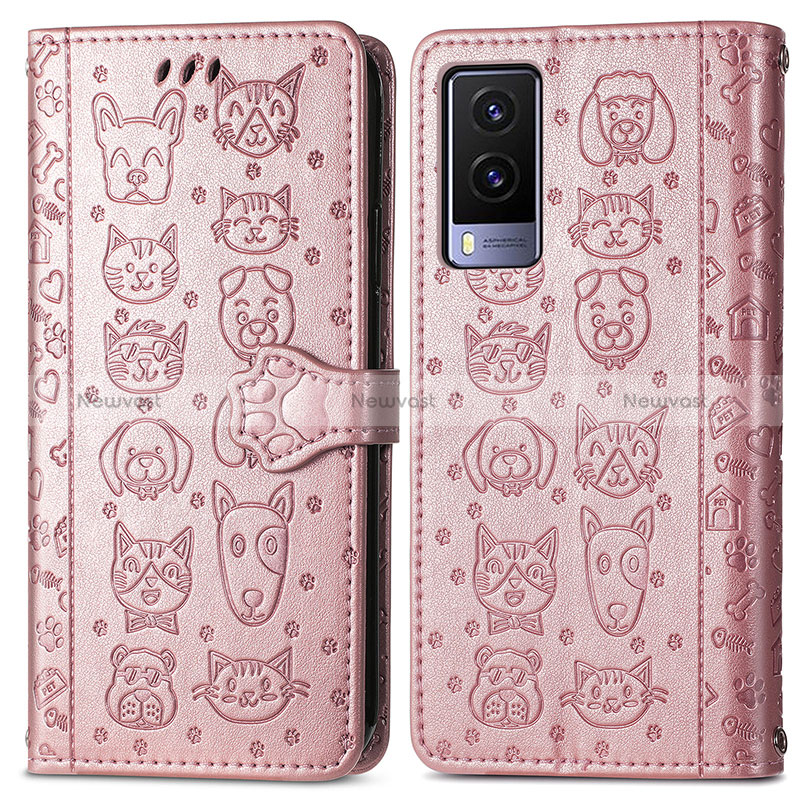 Leather Case Stands Fashionable Pattern Flip Cover Holder S03D for Vivo V21e 5G