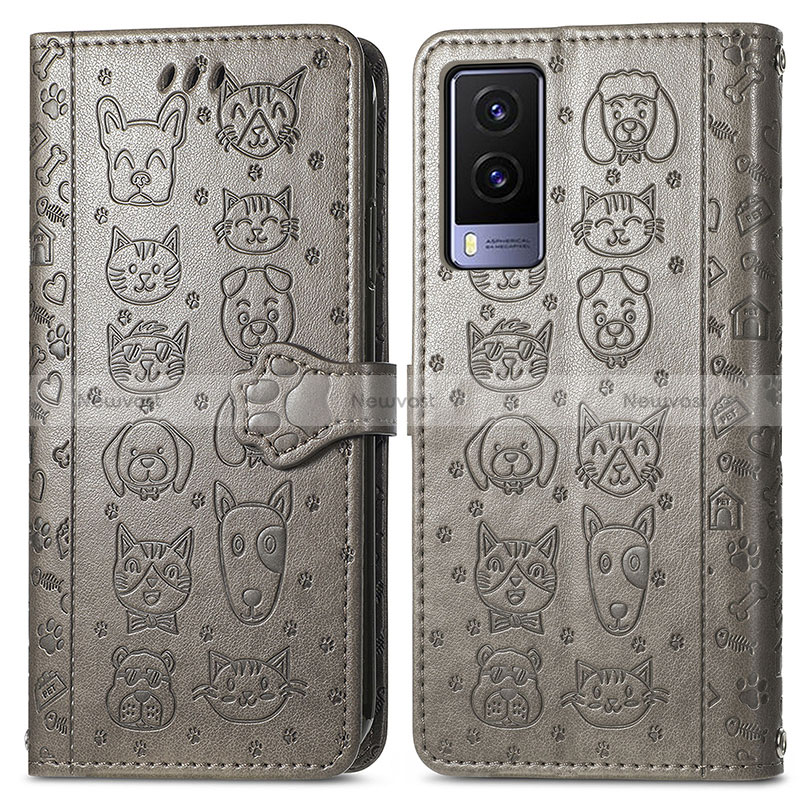 Leather Case Stands Fashionable Pattern Flip Cover Holder S03D for Vivo V21e 5G