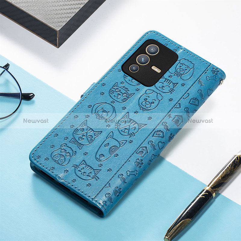 Leather Case Stands Fashionable Pattern Flip Cover Holder S03D for Vivo V23 Pro 5G