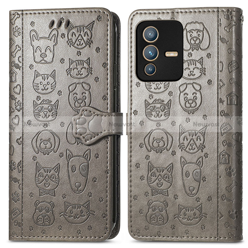 Leather Case Stands Fashionable Pattern Flip Cover Holder S03D for Vivo V23 Pro 5G