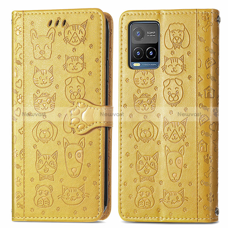 Leather Case Stands Fashionable Pattern Flip Cover Holder S03D for Vivo Y21