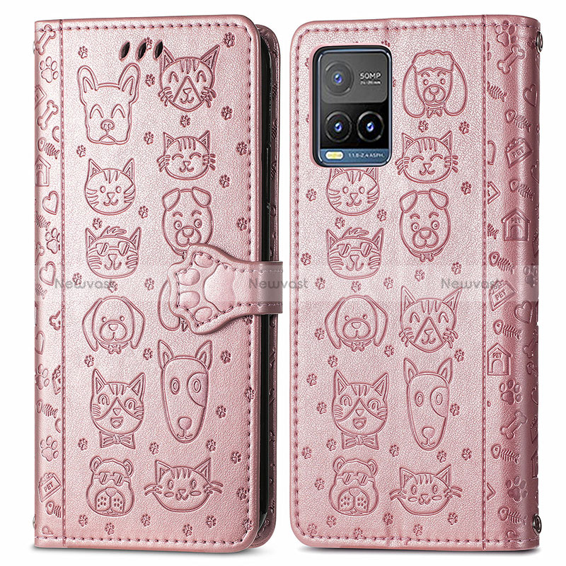 Leather Case Stands Fashionable Pattern Flip Cover Holder S03D for Vivo Y21