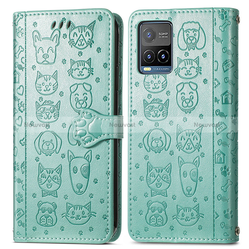 Leather Case Stands Fashionable Pattern Flip Cover Holder S03D for Vivo Y21