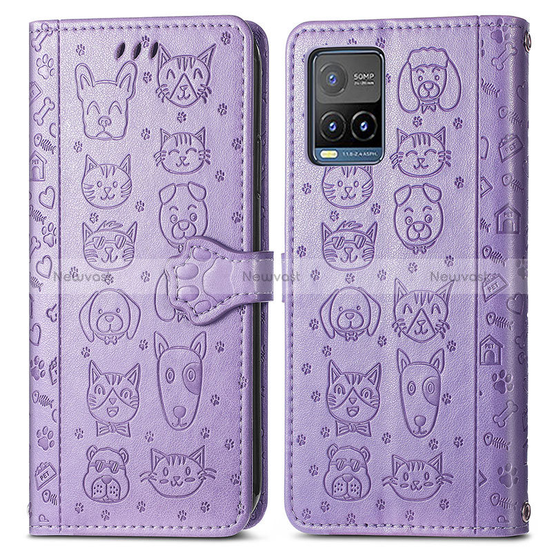 Leather Case Stands Fashionable Pattern Flip Cover Holder S03D for Vivo Y33s Purple