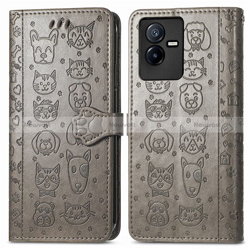 Leather Case Stands Fashionable Pattern Flip Cover Holder S03D for Vivo Y73t Gray