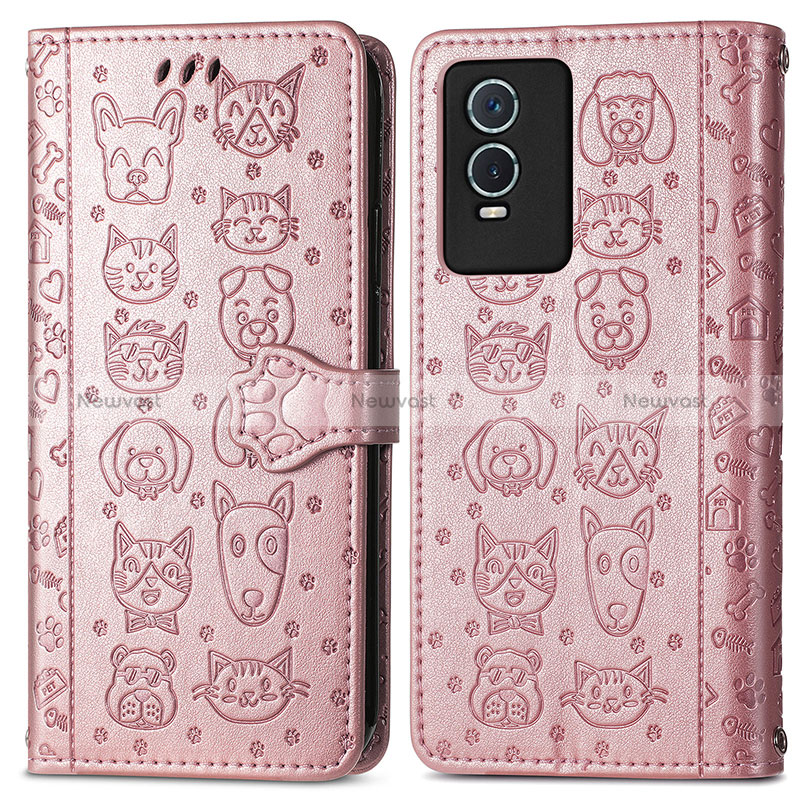 Leather Case Stands Fashionable Pattern Flip Cover Holder S03D for Vivo Y74s 5G