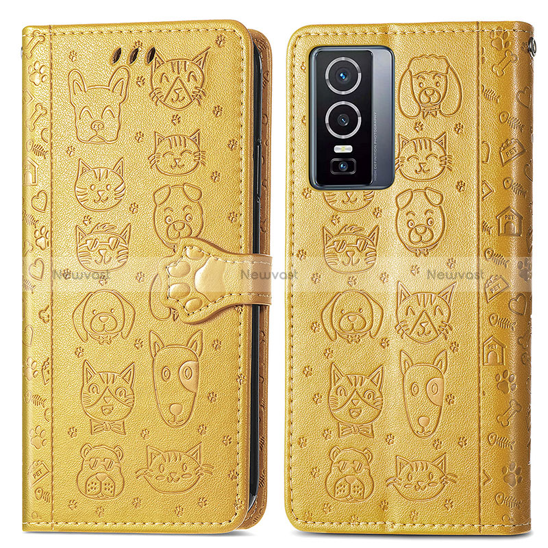 Leather Case Stands Fashionable Pattern Flip Cover Holder S03D for Vivo Y76 5G