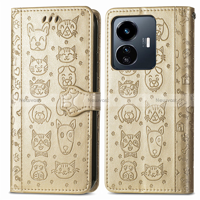 Leather Case Stands Fashionable Pattern Flip Cover Holder S03D for Vivo Y77e t1 Gold