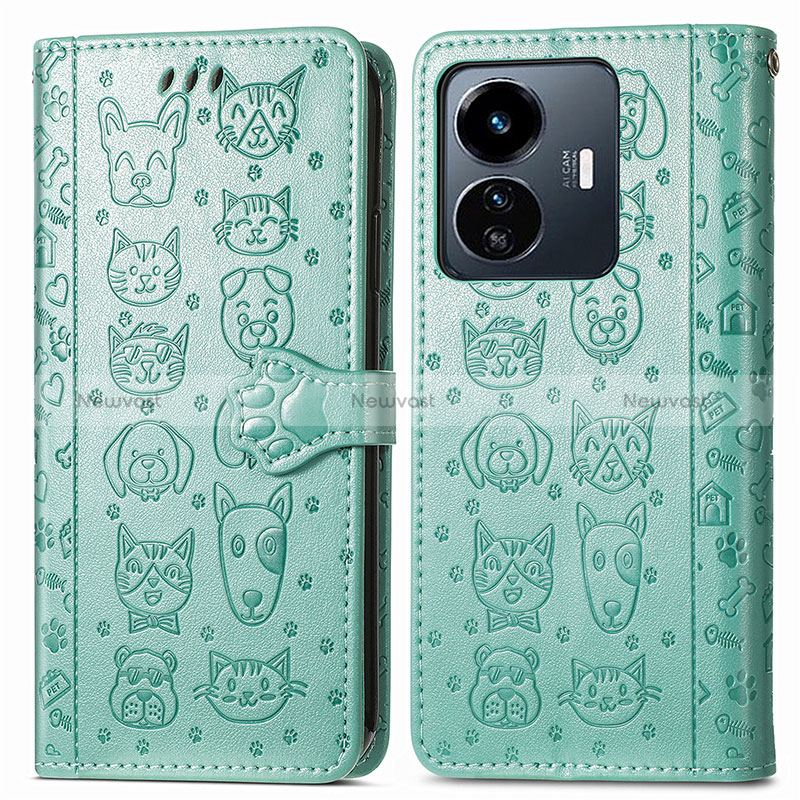 Leather Case Stands Fashionable Pattern Flip Cover Holder S03D for Vivo Y77e t1 Green