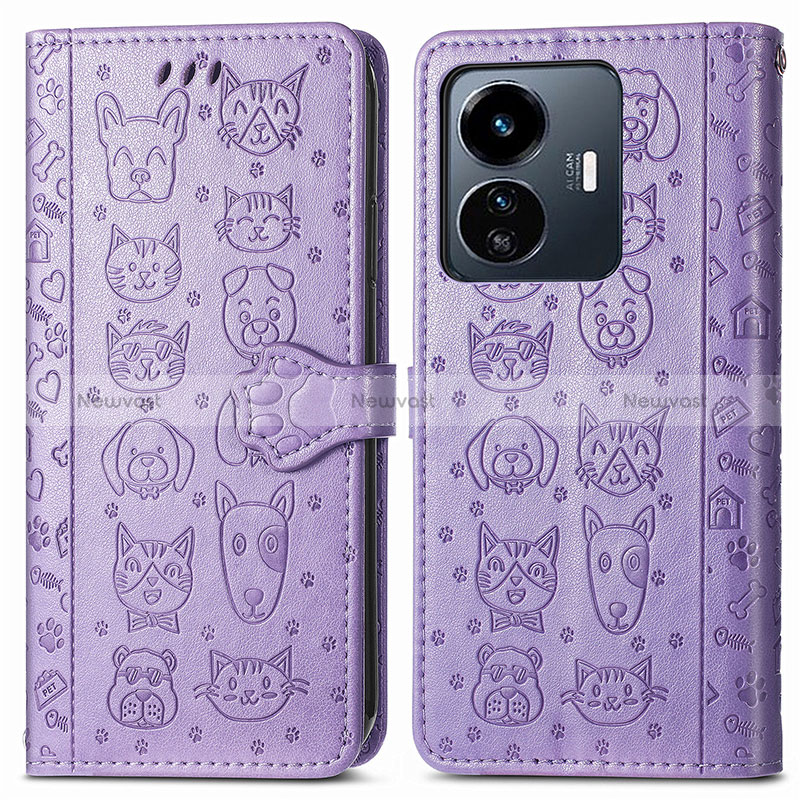 Leather Case Stands Fashionable Pattern Flip Cover Holder S03D for Vivo Y77e t1 Purple