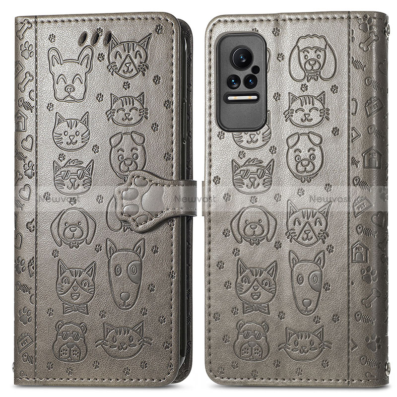 Leather Case Stands Fashionable Pattern Flip Cover Holder S03D for Xiaomi Civi 1S 5G Gray