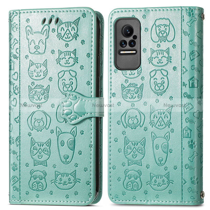 Leather Case Stands Fashionable Pattern Flip Cover Holder S03D for Xiaomi Civi 1S 5G Green