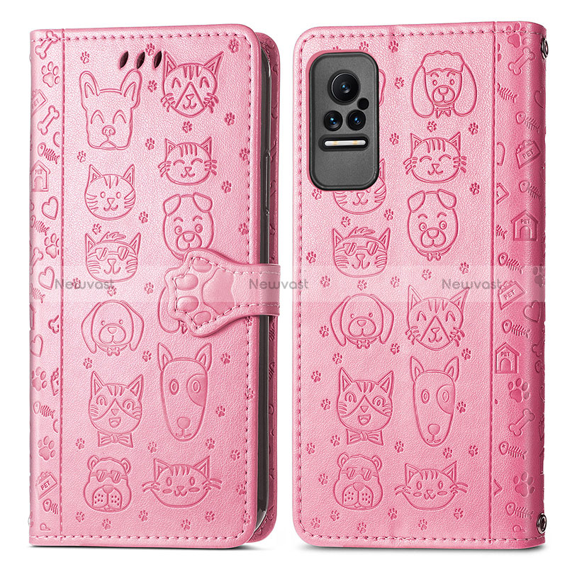 Leather Case Stands Fashionable Pattern Flip Cover Holder S03D for Xiaomi Civi 1S 5G Pink